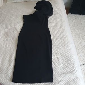 One shoulder peplum sleeve midi dress